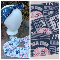 3” Wide NY Yankees headband, self tie, hair wrap, pin up style, hair tie, retro style, rockabilly, handmade, New York Yankees