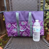 Small canvas heavy duty tote bag, Sacramento Kings, basketball, purple, six exterior pockets, handmade from licensed fabric