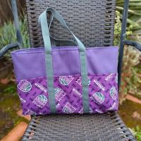 Small canvas heavy duty tote bag, Sacramento Kings, basketball, purple, six exterior pockets, handmade from licensed fabric