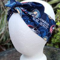 3” W Columbus Blue Jackets headband, self tie, hair wrap, pin up style, scarf, retro style, rockabilly, handmade