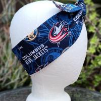 3” W Columbus Blue Jackets headband, self tie, hair wrap, pin up style, scarf, retro style, rockabilly, handmade