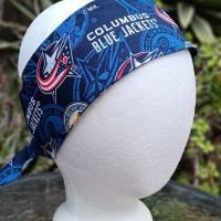 3” W Columbus Blue Jackets headband, self tie, hair wrap, pin up style, scarf, retro style, rockabilly, handmade