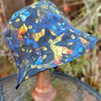 Black Cats Bucket Hat, Stained Glass Look, Reversible to Black, Sizes up to 4XL, sun hat, floppy hat, gift for cat lover, handmade