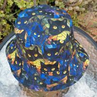 Black Cats Bucket Hat, Stained Glass Look, Reversible to Black, Sizes up to 4XL, sun hat, floppy hat, gift for cat lover, handmade