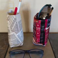 Book Theme Upright Eyeglasses Holder, Reading Glasses Stand, Eyeglasses Cup, Weighted Fabric Eyeglass Keeper, Book Lover Gift, Handmade