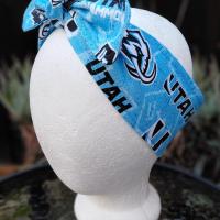 3” Wide Utah Mammoth Headband, handmade, self tie, hair wrap, pin up, hair tie, scarf, retro style, hockey