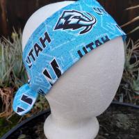 3” Wide Utah Mammoth Headband, handmade, self tie, hair wrap, pin up, hair tie, scarf, retro style, hockey
