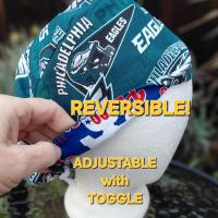 Euro Style Reversible Philadelphia Eagles / Phillies scrub cap, handmade, adjustable with toggle, for nurse, dentist, technician, food service