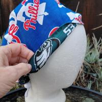 Euro Style Reversible Philadelphia Eagles / Phillies scrub cap, handmade, adjustable with toggle, for nurse, dentist, technician, food service