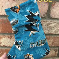 Small 9" San Jose Sharks Christmas Stocking, Quilted SJ Sharks Christmas Stocking, hockey, Sharks Christmas decoration, gift