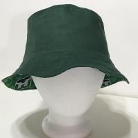 Front view, solid green reverse side of Hartford Whalers bucket hat, handmade