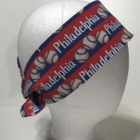 3” wide Philadelphia baseball headband, self tie, hair wrap, headband, pin up style, scarf, hair tie, bandana, retro, rockabilly