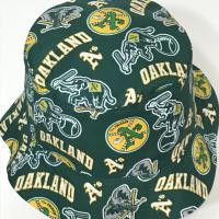 Reversible Oakland A's Swingin' A's bucket hat, top view, handmade