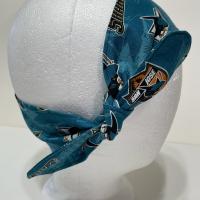 3” wide San Jose SJ Sharks hair tie, hair wrap, headband, pin up, self tie, scarf, neckerchief, retro, rockabilly, Detroit, no wire