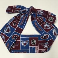 3” wide Colorado Avalanche headband, self tie, hair wrap, pin up style, hair tie, scarf, bandana, retro style, rockabilly, hockey, handmade