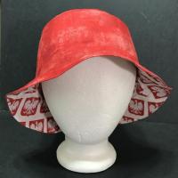 Reverse side of bucket hat, red Grunge fabric 