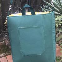 Slim tall messenger style cross body canvas bag, sized for a scorebook, vinyl bottom, White Elephants, Oakland A's Athletics baseball fan, tote, satchel