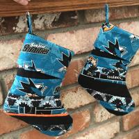 Small 9" San Jose Sharks Christmas Stocking, Quilted SJ Sharks Christmas Stocking, hockey, Sharks Christmas decoration, gift