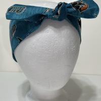 3” wide San Jose SJ Sharks hair tie, hair wrap, headband, pin up, self tie, scarf, neckerchief, retro, rockabilly, Detroit, no wire