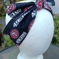 3” Wide San Francisco 49ers headband, handmade, Niners bandana, pin up style hair tie, retro style, rockabilly, head scarf, red or black
