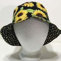 Sunflower Floral Bucket Hat, Reversible, LARGE, Handmade Sun Hat, Floppy Hat, Polka Dots