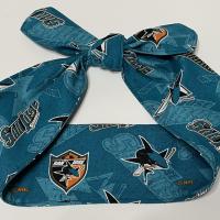 3” wide San Jose SJ Sharks hair tie, hair wrap, headband, pin up, self tie, scarf, neckerchief, retro, rockabilly, Detroit, no wire