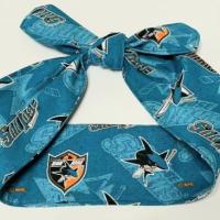 3” wide San Jose SJ Sharks hair tie, hair wrap, headband, head wrap, pin up, self tie, scarf, retro, rockabilly, handmade