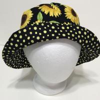 Sunflower Floral Bucket Hat, Reversible, LARGE, Handmade Sun Hat, Floppy Hat, Polka Dots