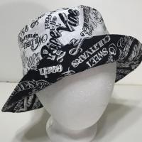 Garden Theme Bucket Hat, Black & White, Reversible Gardening Hat, Sizes up to 4XL, Cotton, Gift for Gardener, Farmers' Market Vegetables, adults or older children