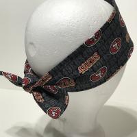 3” wide San Francisco 49ers hair tie, black grey red gold white, hair wrap, headband, pin up, self tie, scarf, neckerchief, retro, rockabilly
