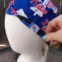 Toggle Cord Lock Reversible Philadelphia Phillies / 76ers scrub cap, handmade, for short hair, adjustable, for nurse, dentist, technician, food service