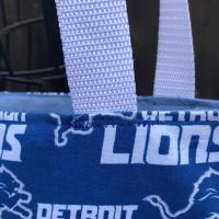 Vinyl bottom Detroit Lions Tote Bag, 1 pocket, hook & loop closure, football shopping market bag, water resistant, handmade, tailgate, gift