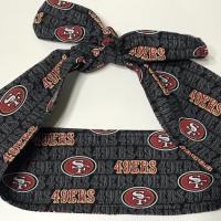 3” wide San Francisco 49ers hair tie, black grey red gold white, hair wrap, headband, pin up, self tie, scarf, neckerchief, retro, rockabilly