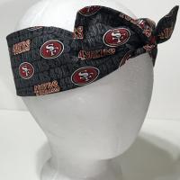 3” wide San Francisco 49ers hair tie, black grey red gold white, hair wrap, headband, pin up, self tie, scarf, neckerchief, retro, rockabilly