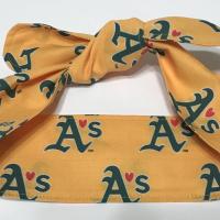 3” Wide, hair wrap, headband, Oakland A's Athletics baseball, pin up, self tie, scarf, neckerchief, retro, rockabilly, no wire, handmade