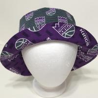 Front view of Sacramento Kings bucket hat with brim turned up