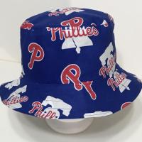 Reversible handmade Phillies & Eagles bucket hat, blue Phillies fabric side facing out
