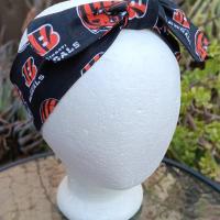 3” wide Cincinnati Bengals headband, handmade, self tie, pin up style, hair tie, scarf, bandana, retro style, rockabilly, hat band
