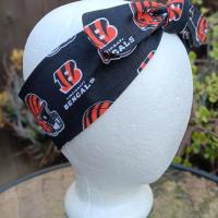 3” wide Cincinnati Bengals headband, handmade, self tie, pin up style, hair tie, scarf, bandana, retro style, rockabilly, hat band