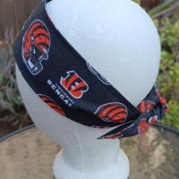 3” wide Cincinnati Bengals headband, handmade, self tie, pin up style, hair tie, scarf, bandana, retro style, rockabilly, hat band
