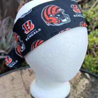 3” wide Cincinnati Bengals headband, handmade, self tie, pin up style, hair tie, scarf, bandana, retro style, rockabilly, hat band