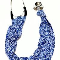 Wide Stethoscope Cover, Blue and White Floral Stethoscope Sleeve for non removable bells, gift for nurse, doctor, veterinarian, student