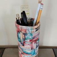 Books Print Upright Eyeglasses Holder, Handmade Fabric Reading Glasses Stand, Weighted Eyeglasses Case, Gift for Book Lover, Handmade