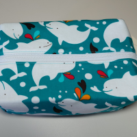 Boxy Zipper Pouch Cosmetic Bag, White Whales, Baby Shower Gift, Children's Print, Gift for Whale Lover