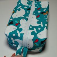 Boxy Zipper Pouch Cosmetic Bag, White Whales, Baby Shower Gift, Children's Print, Gift for Whale Lover