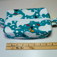 Boxy Zipper Pouch Cosmetic Bag, White Whales, Baby Shower Gift, Children's Print, Gift for Whale Lover