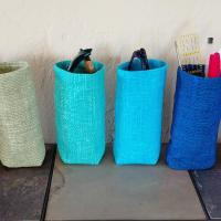 Solid Color Upright Eyeglasses Holder, Faux Burlap Look Glasses Stand, Glasses Holder, Weighted Stand-up Glasses Pouch, Fabric Glasses Case, Handmade