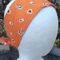 3” Wide Burnt Orange Floral Bandana Print Headband, self tie, hair wrap, pin up style, hair tie, retro style, rockabilly