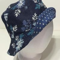 Floral Denim Bucket Hat, Reversible, Sizes S-XXL, Cotton, floppy hat, gardening hat, sun hat, casual hat, woman's fishing hat, polka dots, adults or older children