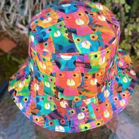 Bright Multicolor Cats Bucket Hat, Reversible to Blue, Sizes up to 4XL, sun hat, floppy hat, gift for cat lover, handmade